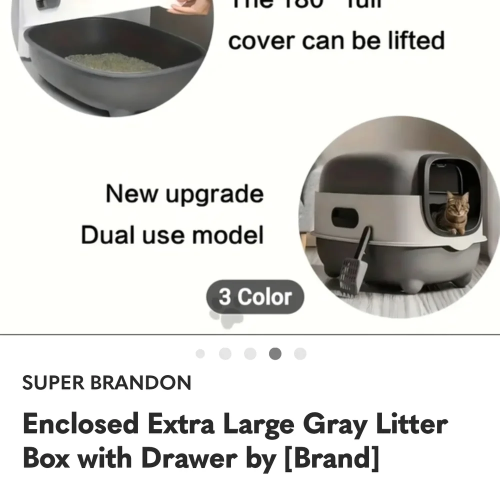 Enclosed Extra Large Gray Litter Box with Drawer